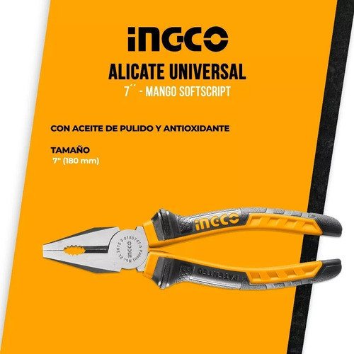 Alicate Corte Diagonal 7 Pulgadas 180 Mm Ingco