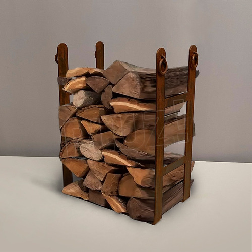 Imagen 6 de 10 de Leñero Porta Leña Hierro Óxido Rectang 50cm Hogar Parrilla