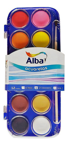 Acuarelas Escolares Alba X 12 Colores + Pincel Sin Tacc 