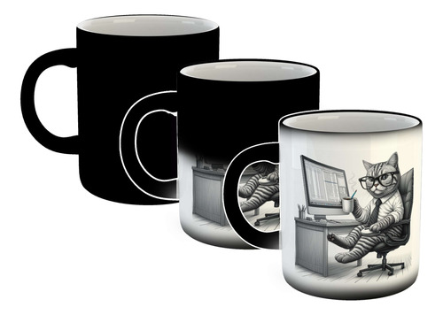 Taza Magica Gato Oficina Working Trabajo Taza Cafe M2