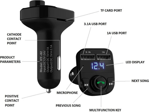 Imagen 4 de 8 de Bluetooth Para Carros Conector Cenicero 2 Puertos De Carga