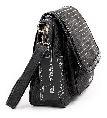 Imagen 4 de 5 de Cartera Bandolera Mujer Simil Cuero Negra Tachas Lima