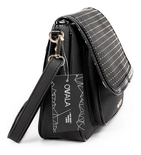 Cartera Bandolera Mujer Simil Cuero Negra Tachas Lima