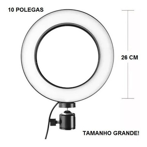 Iluminador De Led Ring Light Grande 26cm Com Tripe 1,20m Top