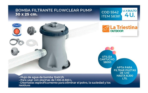Imagen 3 de 5 de Bomba Filtrante Filtro Piletas 8300lts Apto Bestway Intex