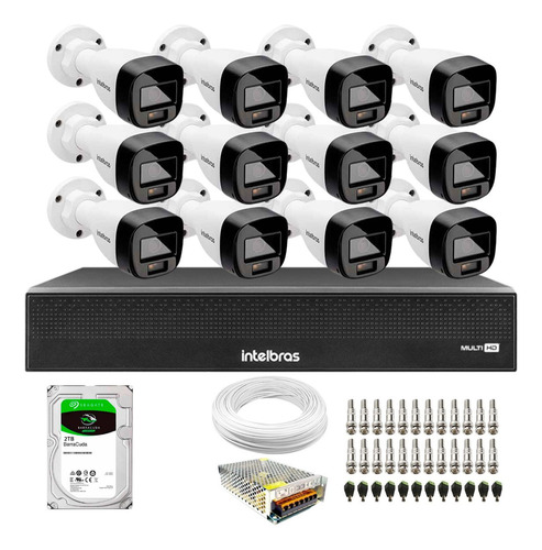 12 Câmeras Intelbras Vhd 1220b Visão Color Dvr 16 Canais 2tb