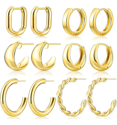 Pendientes De Aro De Oro Set Para Mujeres, 14k Chapado En Or