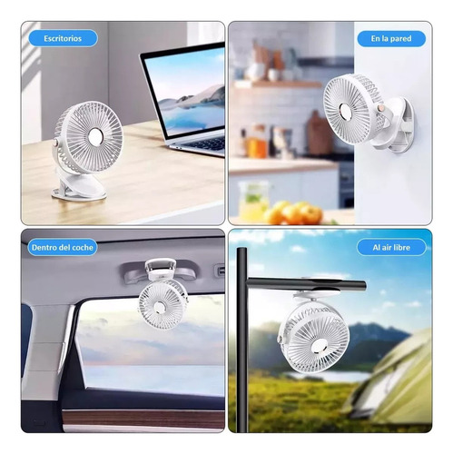 Ventilador Escritorio Recargable Portatil Luz 5 Velocidades