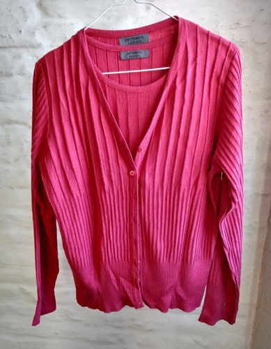 Conjunto De Mujer Cardigan- Remera, Color Coral. Talle M