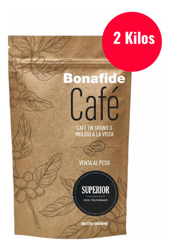 Café 100% Colombiano Bonafide Tostado Superior Pack 2kilos