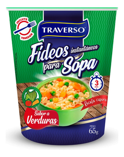 Sopa De Noodle Instantánea Traverso - Sabor Vegetales 65g