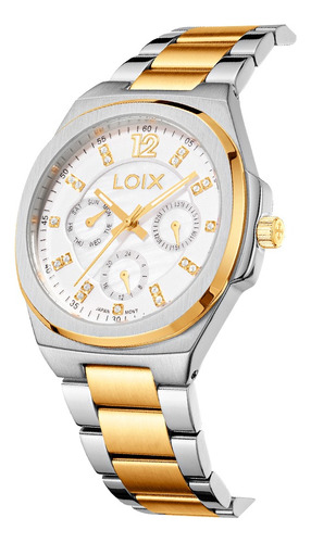 Reloj Mujer Loix L1246-3 Plateado Con Dorado, Tablero Blanco