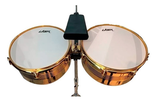 Timbal Lazer Ft100g Dorado 13.14 Con Soporte Y Cencerro