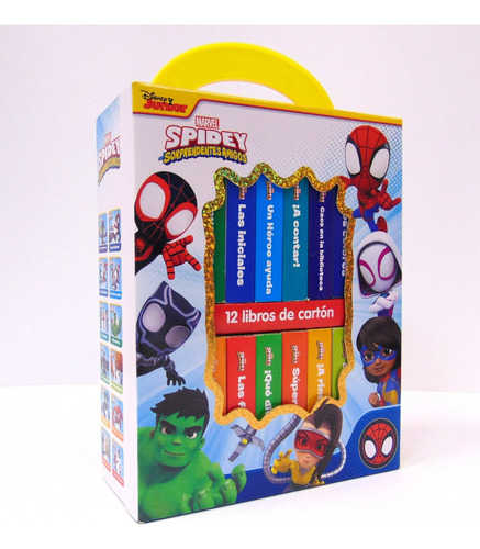 Estuche Con 12 Libritos De Cartón Disney Spidey-pi Kids