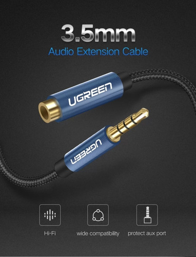 Imagen 6 de 6 de Cable Extension Audio Auxiliar 3.5mm Ugreen 4 Polos 2m