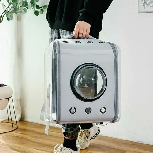 Mochilha Bolsa Pet Astronauta Com Visor E Ventilação Cinza