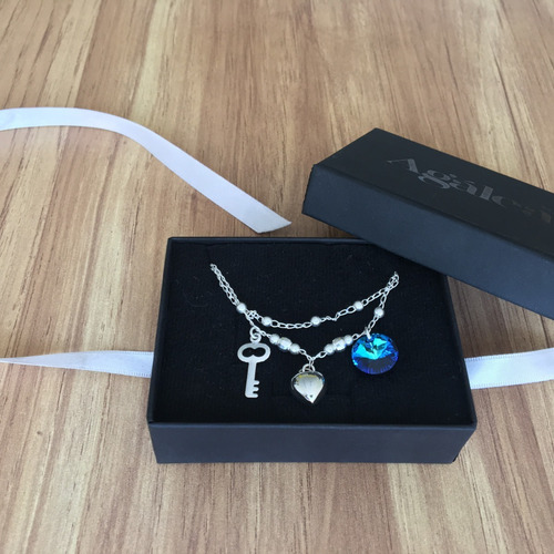 Imagen 8 de 10 de Pulsera De Plata 925 Con Dijes De Corazón, Llave Y Swarovski