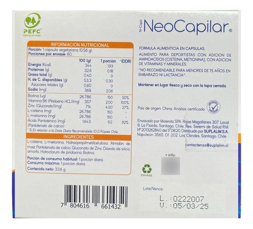 Neocapilar 60cap. (tratam. Para La Caida Del Pelo) Agronewen