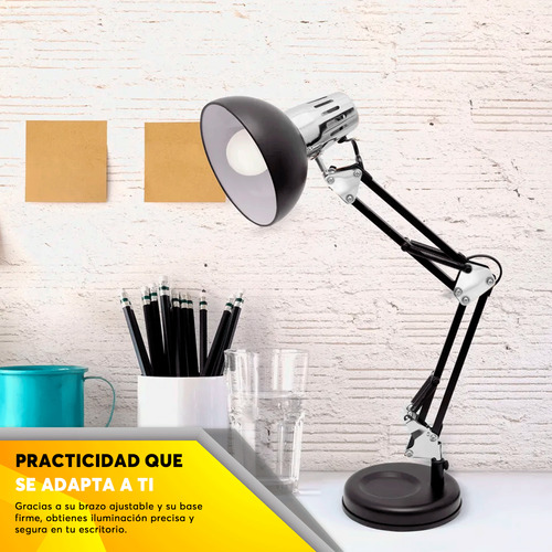 Lampara De Escritorio Con Base Fija Negra Adir 4732 Negro Negro
