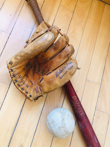 Trío Antiguo Béisbol Bate Pelota E Guante Wilson 1958 (Usado)