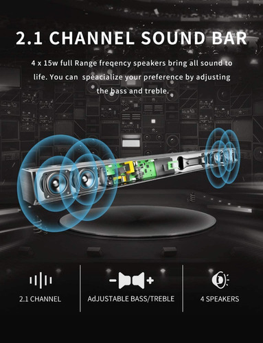Imagen 3 de 7 de Barra De Sonido + Subwoofer 2.1 Bluetooth 5.0 Hdmi Usb 120w