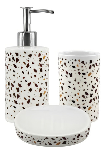 Set De Baño Brance 3 Pzas Granito Blanco Cerámica