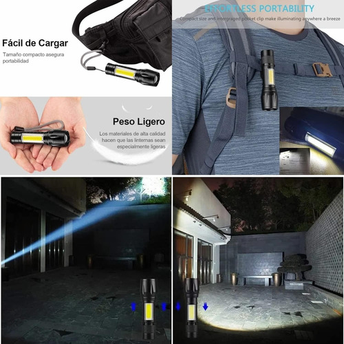 Lampara Tactica Recargable Led 2000l Con Zoom Y Linterna 5pc