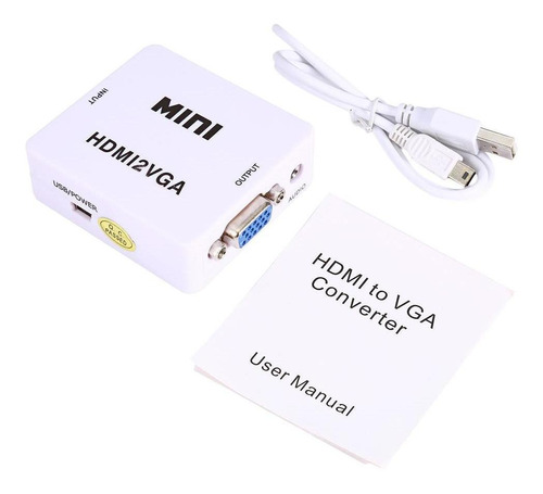 Mini Conversor Hdmi A Vga Hdmi 2 Vga Con Cable Usb 1080p A