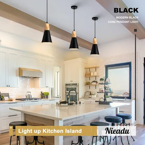 Lampara Colgante Nordica De Madera Negra Para Isla De Cocina