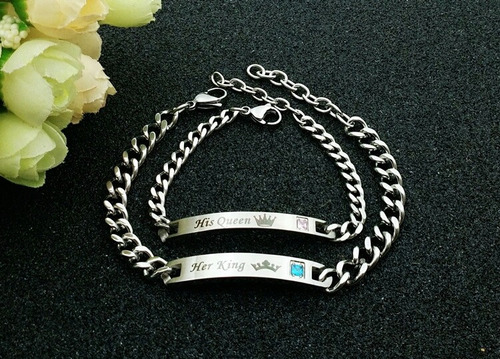 Hermosas Pulseras Parejas Her Queen Y Her King Amor Acero