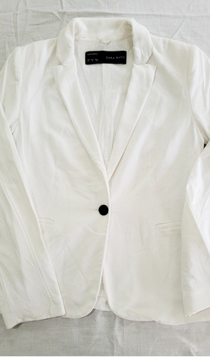 Saco Blazer Zara Mujer Blanco De Algodón Importado Tm