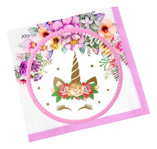 Servilleta Cumpleaños Unicornio Kawai X12 Cotillón Activarte