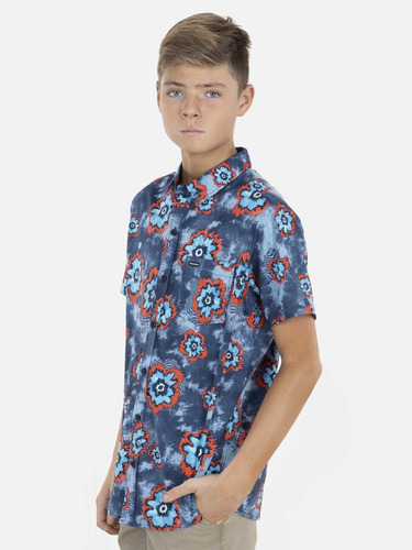 Camisa Chandelier Floral Short Sleeve Shirt Juvenil Multicol