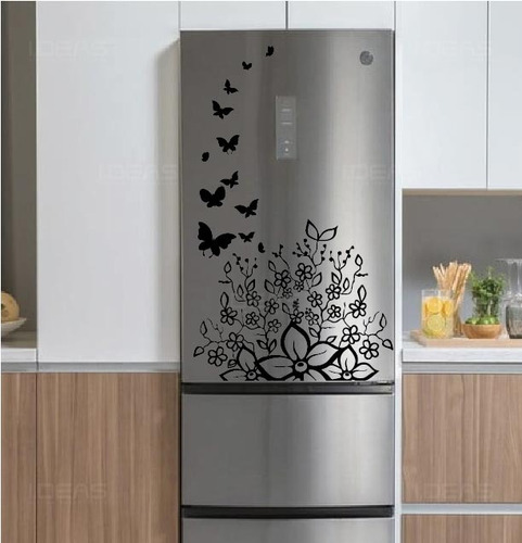 Vinilo Decorativo Para Refrigerador Mariposas Floral Ramas 