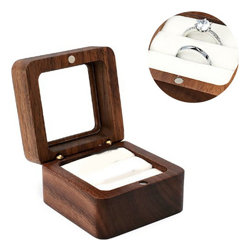 Caja De Madera Nogal Para Dos Anillos De Boda O Compromiso