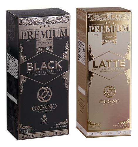 2 Cajas Café; 1 Latte + 1 Black Organo Gold Premium Gourmet