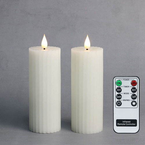 Fanna Velas Led Sin Llama De Columna Delgada Blanca De 6 Pul