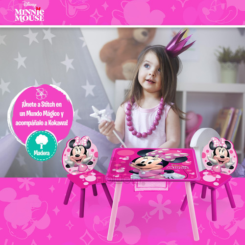 Mesa Para Niños De Madera Con Almacenamiento Y Sillas Minnie