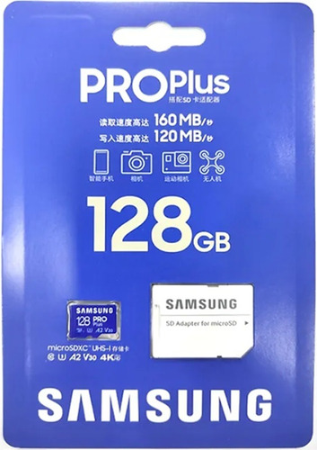 Microsd 128gb Samsung Pro Plus 4k 160mb/s 120mb/s Clase10 U3