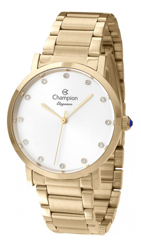 Relogio Feminino Dourado Champion Fundo Com Detalhes Pedras Cor do fundo Branco