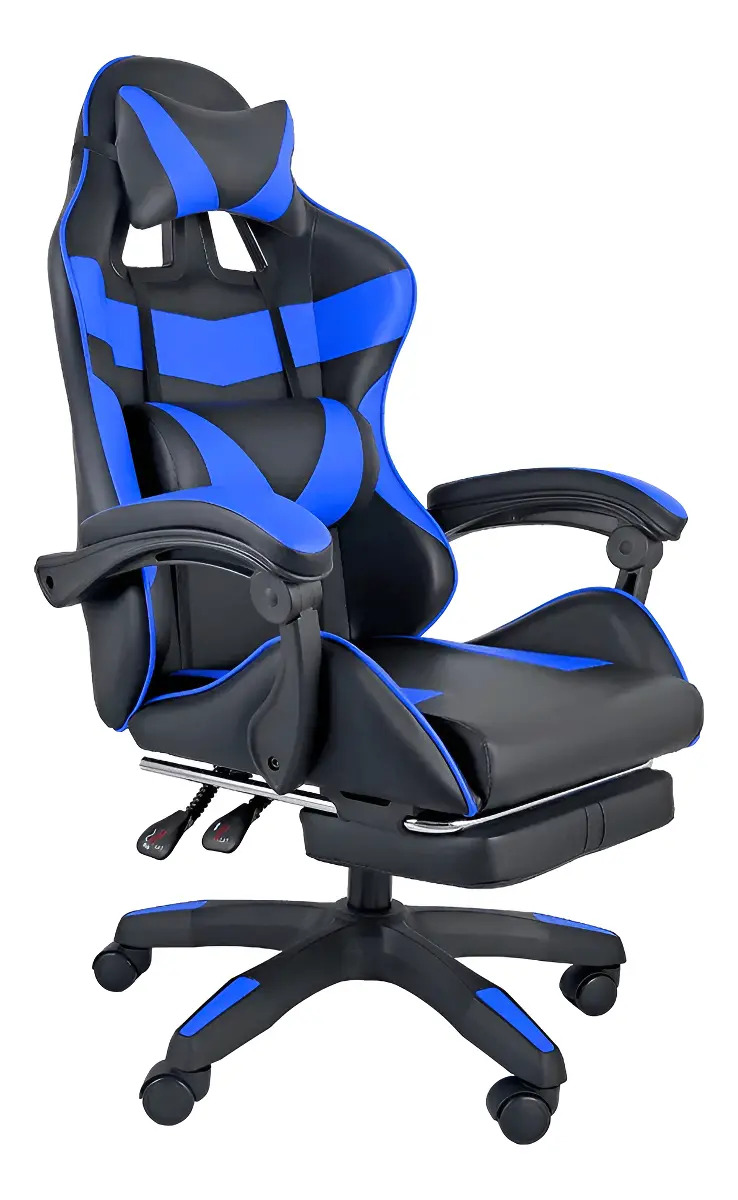 Silla Gamer Ergonomica Giratoria Reclinable Azul Vinil