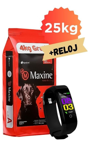 Alimento Maxine Perros Adultos 21+4 Kg + Reloj Id115 Plus 