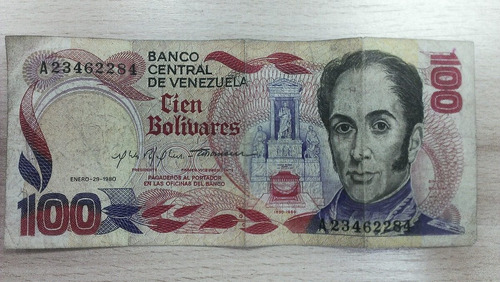 Billete 100 Bolivares Enero-29-1980 Coleccion