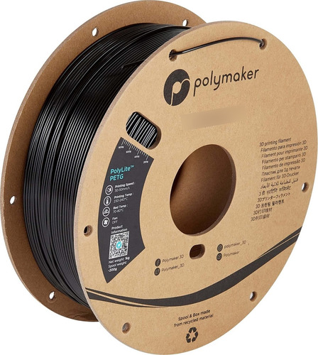 Polymaker Filamento Petg 0.069 In Carrete Carton Negro 0.2