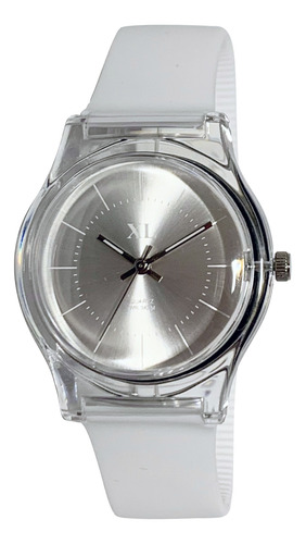 Reloj Silicona Xl R06 Analogo Degrade Moda Mujer Blanco Trasparente Plateado