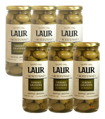 Aceitunas Verdes Grandes Con Carozo Laur 200gr X6 Unid