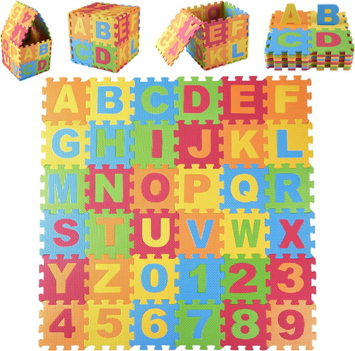 Dimple Alfombrilla De Juego De Espuma Para Niños (juego De 36 Piezas) De 15,25 X 16,25 Cm Entrelazado Con Alfabeto Y Números, Azulejos Coloridos De Eva Para Niñas, Suave, Reutilizable, Fácil De
