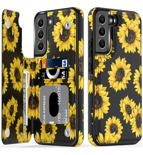 Funda Tipo Cartera Piel Sintetica Girasoles Para Galaxy S23