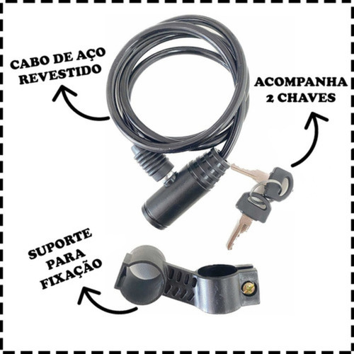 Cadeado Tranca Bike Bicicleta 1 Metro X 6mm Gta Cor Preto