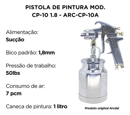 Pistola De Pintura Mod. Cp-10 1.8 - Arc-cp-10a